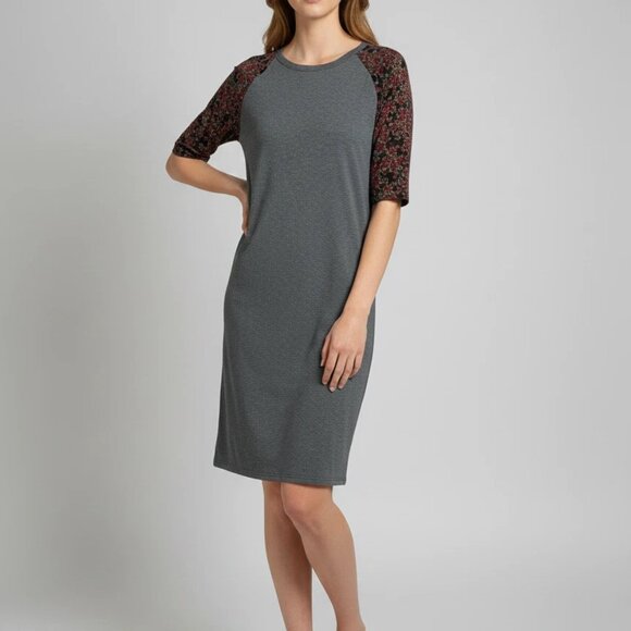 LuLaRoe Dresses & Skirts - Lularoe Raglan Sleeve Gray Burgundy Print Julia Dress Size S